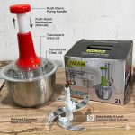 Large 2L Bowl Effortless Vegetable Chopper & Meat Mincer – Manual Hand-Press Food Processor for Fruits, Herbs, Garlic, and Onions (Random Color) 1