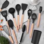 12 Pcs Kitchen Utensils Set | BPA Silicon & Wooden Kitchen Spoon Set | Heat Resistant Kitchen Non toxic Spatula Set with Turner Tongs,Spoon,Brush,Whisk-Wooden Handle - Random Color 4