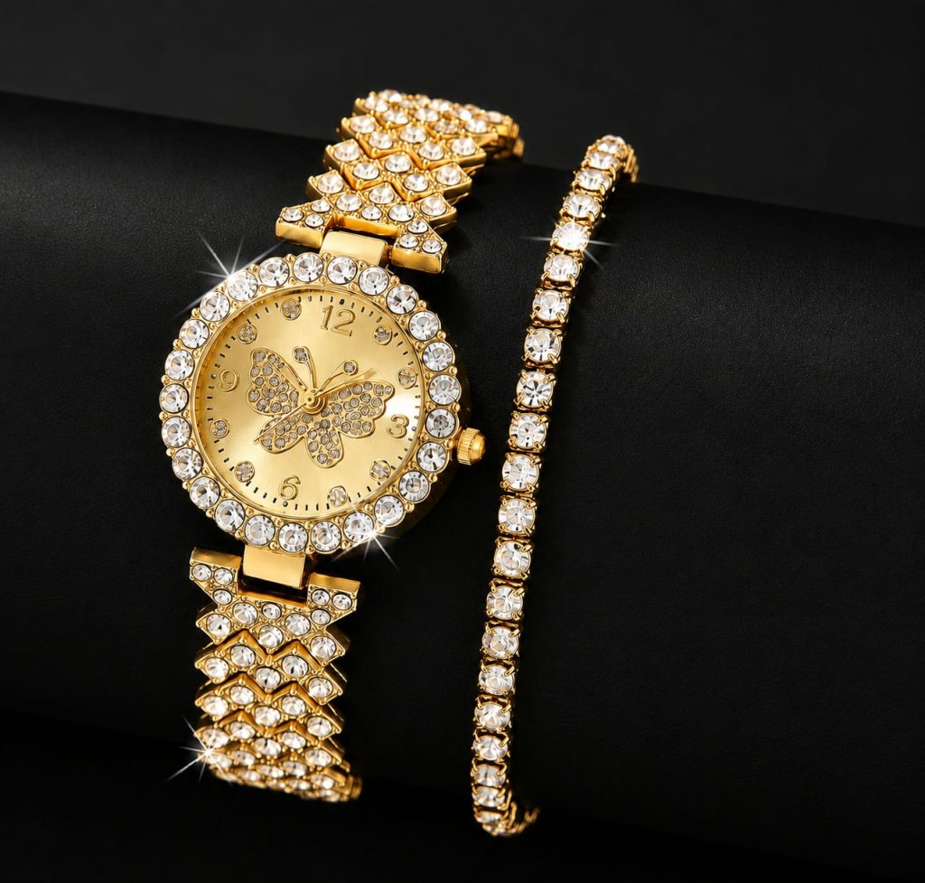 Womens Butterfly Quartz Watch And Bracelet Set Elegant Stylish Durable Practical Choice For Fashion Accessories And Gift Occasions