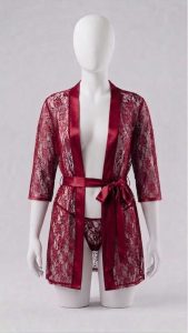 Lace Robe With Matching Panty Set For Nightwear Featuring Lace And Satin Material Available Comfortable Use