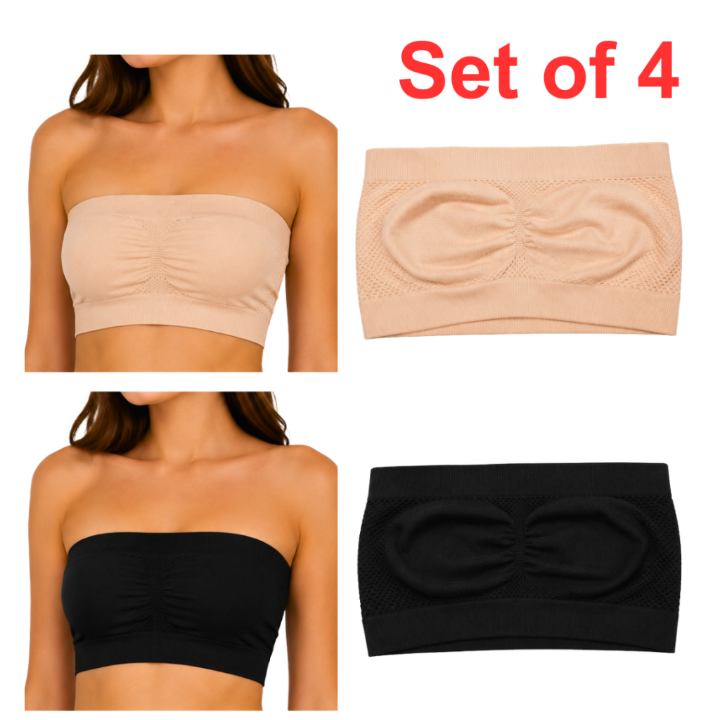 Strapless Soft And Non-Padded Tube Bra For Women | Set of 4 ( 2 pieces SKin or 2 Pieces Black Color) | Comfortable for Daily Wear