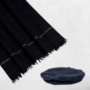 Premium Black Men's Shawl And Chitrali Cap Set - Apparel Accessory Designed For Traditional Styling And Daily Wardrobe Routine - Black