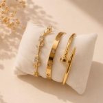 3-Piece Golden Cartier & Nail Style Bracelet Set 3