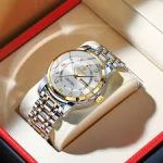 Premium Two-Tone Quartz Watch - Silver & Golden Chain 1