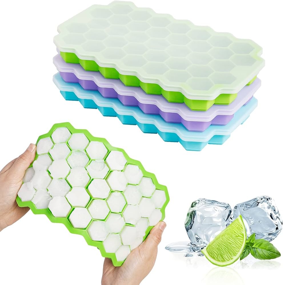 Silicone Honeycomb Ice Cube Tray with Lid (Random Color)